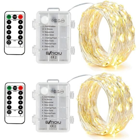 Fairy Lights Battery Operated 16Ft Silver Wire 50 LED String Lights Remote Timer - Picture 1 of 7